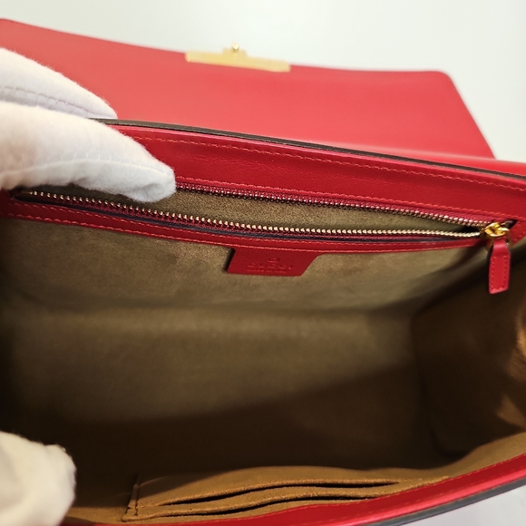 Gucci Linea Red/Pink Padlock Leather Shoulder Bag Medium - Picture 6 of 7